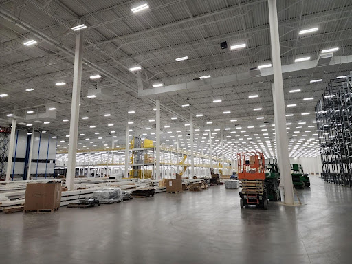 New warehouse with lighting entirely powered by direct current